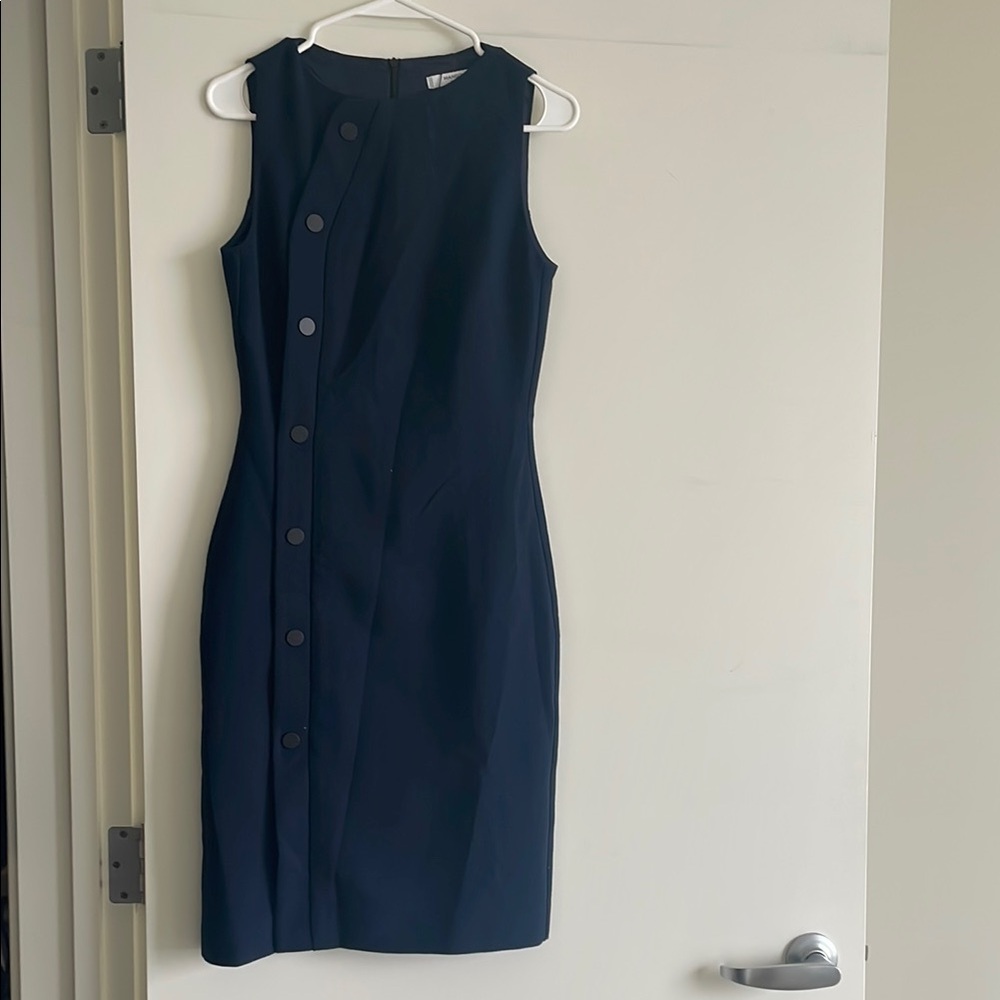 Mango Dark Blue Button-Front Midi Dress